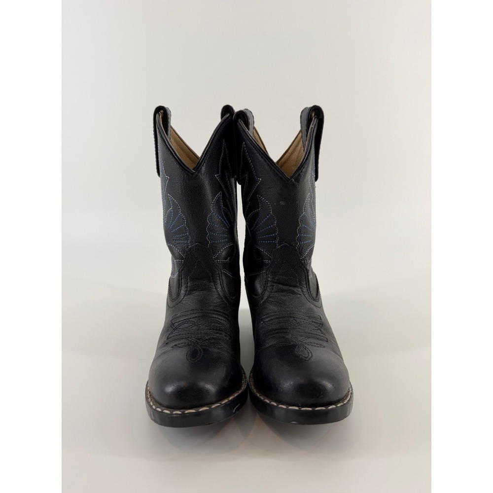 Black Western Cowboy Boots Kids Size 10.5 Blue Contrast Stitching Round Toe